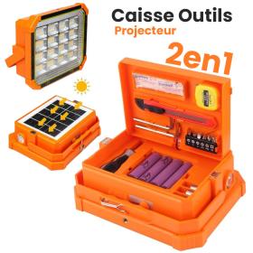 Projecteur LED Solaire Rechargeable 4000 mAh 10000 Lumens avec Kit Outils – مصباح بالطاقة الشمسية وعلبة أدوات مهنية 2في1